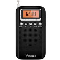 Portable Digital Radio with Alarm Clock - Best Reception and Longest Lasting. AM FM Compact Radio Player Operated by 2 AAA Battery, Stereo Headphone Socket (Black,Orange), by Vondior...