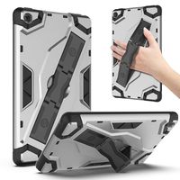 ROISKIN All-New Tablet 7 Inch Case 2019 [Kickstand/Hand Strap] Durable Dual Layer Back Cover Anti-Slip Shockproof Armor Defender Protective Case,Silver