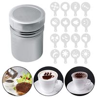 Stainless Steel Powder Shaker, Color Scissor Coffee Cocoa Cinnamon Dredges with Fine-Mesh Lid Mesh Shaker Powder Cans with 16 pcs Printing Molds Stencils