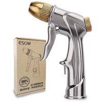 ESOW Garden Hose Nozzle, 100% Heavy Duty Metal Spray Gun with Full Brass Nozzle, 4 Watering Patterns Watering Nozzle- High Pressure Pistol Grip Sprayer for Watering Plants, Car Wash and Showering Dog