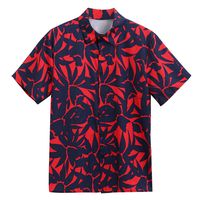 Benficial Men's Summer Fashion Casual Lapel Print Short Sleeve Shirt Top Blouse Red