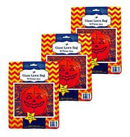 Set of 3 Giant Halloween Orange Pumpkin Lawn Bags with Twist Ties 45" x 48" (Set of 3, Pumpkins)