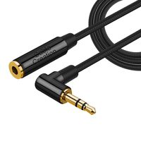 3.5mm Headphone Extension Cable,CableCreation Right Angle 3.5mm Male to Female Audio Stereo Cable with Silver-Plating Copper Compatible with iPhones, iPad, Sony Beats, PS4 Headset, Black/ 3Feet