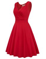 50s Vintage V-Neck Flared A-line Swing Dress Wear to Work Size XL Red CL698-5