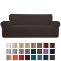 Easy-Going Stretch Sofa Slipcover 1-Piece Couch Sofa Cover Furniture Protector Soft with Elastic Bottom for Kids, Spandex Jacquard Fabric Small Checks(Sofa,Chocolate)