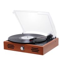 Musitrend Mini Stereo Turntable 3 Speed Record Player with Built-in Speakers, Vinyl to MP3 Recording, RCA line Out, Natural Wood ...