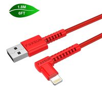 Foxsun 90 Degree Lightning Cable 6ft Nylon Braided [Apple MFi Certified] Right Angle iPhone Charger Cable Cord Compatible with iPhone X/XS/XR/XS MAX/ 8/8 Plus/7/7 Plus/6/6 Plus/5s/iPad and More (Red)