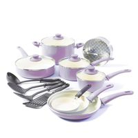 GreenLife CC001792-001 Soft Grip 16 Piece Ceramic Non-Stick Cookware Set, Lavender