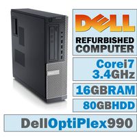 Dell OptiPlex 990 DT/Core i7-2600 Quad @ 3.40 GHz/DVI Graphics Card/ 16GB DDR3 / 80GB HDD/DVD-RW/No OS