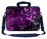 Meffort Inc Custom/Personalized Laptop Bag with Side Pocket & Shoulder Strap for Notebook Ultrabook Chromebook, Customized Your Name (10 Inch, Heart Butterflies A)
