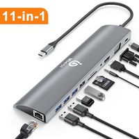 USB C Hub, iBesi 11 in 1 USB-C Laptop Docking Station with Gigabit Ethernet Port 30CM Cable, 4K HDMI, VGA, 3 USB3.0, 1 USB2.0, SD/TF Cards Reader, USB-C PD 3.0, Audio Only for MacBook, iPad, Dell