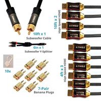 Atmoz Ultra Series Home Theater Accessory Cable Kit/Set/Bundle - 4K/HDR HDMI V2.0 Cables, Subwoofer Cable, RCA Y-Adapter, Banana Plugs, Nylon Write-on Labels, for AV Receivers/Amplifiers