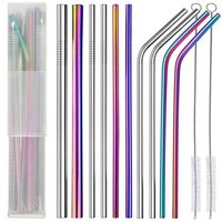 POLIGO 13 Pieces Stainless Steel Straws Set with case - Reusable Metal Drinking Straws for 20 oz Tumblers Yeti (4 Curved + 4 Straight + 2 Large + 2 Brushes) - Ideal Choice for Kitchen, Bar and Picnic