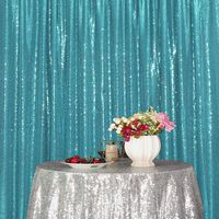 Eternal Beauty Teal Sequin Wedding Backdrop Photography Background Party Curtain, 4Ft X 6Ft