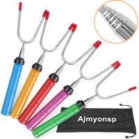 Ajmyonsp 5Pcs Marshmallow Roasting Sticks Smores Skewers 34inch Thicker Telescoping Rotating Wooden Handle Hot Dog Forks Canvas Bag for Campfire Firepit Sausage BBQ
