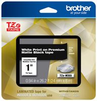 Brother P-touch TZe-M355 White Print on Premium Matte Black Laminated Tape 24mm (0.94") wide x 8m (26.2') long