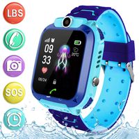 PTHTECHUS Kids Waterproof Smartwatch Phone - Children Touchscreen Watch Position LBS Locator with Call Voice Chat Games Alarm Clock SOS Wristband for Boys Girls Grade Student Gifts (Blue)