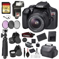 Canon EOS Rebel T6 Digital SLR Camera with EF-S 18-55mm f/3.5-5.6 DC III Lens Kit (Black) Essential Accessory Bundle Package Deal Includes: 32gb SD Card + 3pc Filter Kit + DSLR Bag + More