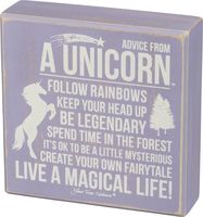 Primitives by Kathy Distressed Lavender and White Box Sign, Advice from A Unicorn