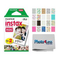 Fujifilm instax Mini Instant Film (20 Exposures) + 20 Sticker Frames for Fuji Instax Prints Birthday Themed Package + Photo4Less Cleaning Cloth - Deluxe Accessory Bundle