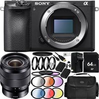 Sony Alpha a6500 Mirrorless Digital Camera with E 10-18mm f/4 OSS Lens 23PC Accessory Bundle - Includes 64GB Memory Card + 2 Replacement FW-50 Batteries + More
