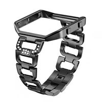 bayite Stainless Steel Bands with Frame Compatible with Fitbit Blaze, Rhinestone Bling Replacement Accessory Straps Women, Black