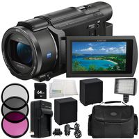 Sony FDR-AX100E 4K Ultra HD Camcorder (PAL) 9PC Accessory Bundle - Includes 2 Replacement Batteries + AC/DC Rapid Home and Travel Charger + 64GB SD Memory Card + More