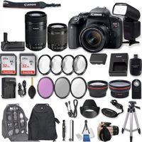 Canon EOS Rebel T7i DSLR Camera with EF-S 18-55mm f/4-5.6 is STM Lens + EF-S 55-250mm f/4-5.6 is STM Lens + 2Pcs 32GB Sandisk SD Memory + Universal Flash + Battery Grip + Filter & Macro Kits + More