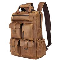Polare Cowhide Leather Multiple Laptop Backpack Day Pack Travel Bag Stachel with 1 Year Warranty