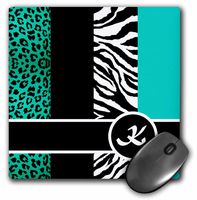3dRose LLC 8 x 8 x 0.25 Inches Mouse Pad, Elegant Animal Print Monogram, Teal K (mp_35568_1)
