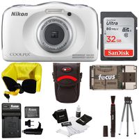 Nikon COOLPIX W100 Waterproof Digital Camera (White) + 32GB Card + Battery with Charger + Kit
