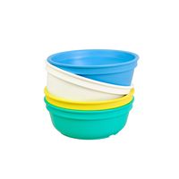 Re-Play Made in The USA 4pk Bowls for Easy Baby, Toddler, and Child Feeding - Sky Blue, White, Yellow, Aqua (Surf+)