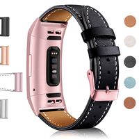 Hotodeal Leather Band Compatible Charge 3, Classic Replacement Genuine Leather Bands Metal Connectors Women Men Small Large Size Silver, Rose Gold, Black