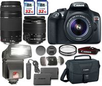 Canon EOS Rebel T6 DSLR Camera Bundle with Canon EF-S 18-55mm f/3.5-5.6 is II Lens + Canon EF 75-300mm f/4-5.6 III Lens + 2pc 32 GB SD Card + Card Reader + Flash