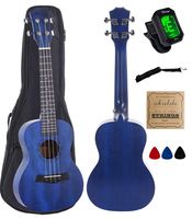 Vizcaya UK23C-BU Concert Ukulele Mahogany 23 inch with blue stain finish with Ukulele Accessories, Gig Bag, Strap, Nylon String, Electric Tuner, Picks