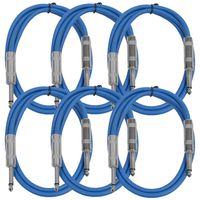 Seismic Audio SASTSX-2Blue-6PK 2-Feet TS 1/4-Inch Guitar, Instrument, or Patch Cable, Blue