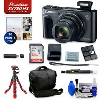 Canon PowerShot SX730 HS Digital Camera (Black) - 40x Optical Zoom, Tilt LCD, WiFi, NFC, Bluetooth + 64GB SDXC + Flexible Tripod + Camera Bag + 30 Free Photo Prints & Much More - Essentials Bundle