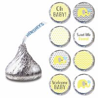 Yellow Gray Elephant Label for HERSHEY'S KISSES® chocolates - Baby Shower Candy Sticker - Set of 240