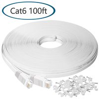 Ethernet Cable 100 ft, Cat6 Flat Internet Cable,Extra Long LAN Network Cable Patch Cord with Clips with Snagless Rj45 Connectors, Silm High Speed Computer Wire, Faster Than Cat5 5e Cables,White