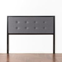 Zinus Barbara Button Tufted Grey Upholstered Metal Headboard, Queen
