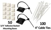 3/4" Adhesive Backed Mounting Bases with 4" Cable Ties - White