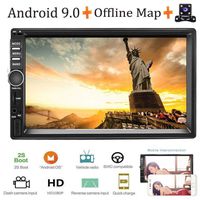Android 9.0 Double Din Car AM Radio Receiver, 7"HD Touch Screen Car Stereo, Support GPS Navigation Bluetooth&Android iOS Mirror Link Dual USB Input&Sub-woofer+4LED Lights Backup Camera
