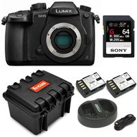 Panasonic GH5 Lumix 4K Mirrorless, 20.3 MP, Wi-Fi + Bluetooth,3.2" LCD w/Sony 64GB SF-G Series UHS-II & Hard Case Bundle