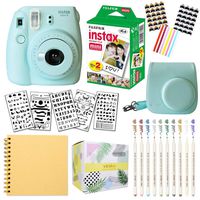 Fujifilm Instax Mini 9 Instant Camera (ICE Blue) + Fuji INSTAX Film (20 Sheets) + Bundle with: Groovy Camera Case + Scrapbook Photo Album + Stencils + Metallic Markers + Photo Corners