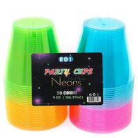 EDI Hard Plastic Party Cups, 50-Count of 9-Ounce Cups, Assorted Neon Colors