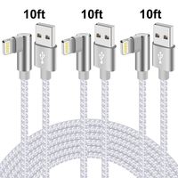 Right Angle Lightning Cable 10ft 90 Degree 3 Pack iPhone Charging Cable Durable Nylon Braided Sync Fast Charger Cable Compatible with iPhone iPhone Xs MAX XR X 8 7 (Silver White,10ft)