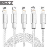 Lightning Cable TUUBEE Nylon Braided iPhone Charger Cable Cord 5Pack 6FT Long MFi Certified iPhone Data Cable Wire USB Fast Charging Cord Compatible iPhone XS/MAX/XR/X/8/7/6/5/iPad/iPod (Silver&White)