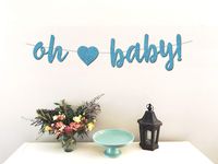 Oh Baby Banner - Perfect Decoration for Boy Baby Showers - Beautiful Sparkling Baby Blue Glitter Cardstock - Larger Text for Better Visibility