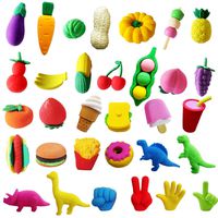 Pruk 32 Pack Food and Dinosaur Erasers, 3D Cute Mini Erasers with Storage Bags, Take Apart Pencil Eraser, for Party Favor School Classroom Rewards, Fruit Vegetable Puzzle Eraser Novelty Toy