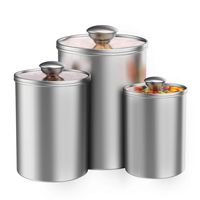Airtight Canisters Sets for the Kitchen Counter, 3-Piece Stainless Steel Food Storage Container with Clear Glass Lids for Coffee Tea Nuts Sugar Flour